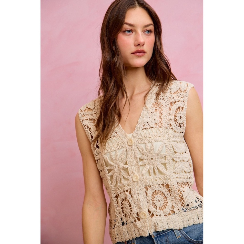SO ME Summer Crochet Patterned Sleeveless Vest Top - M/L - Picture 8 of 16